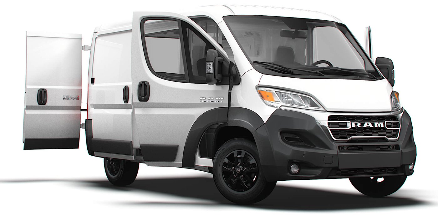 White cargo van with its rear door open